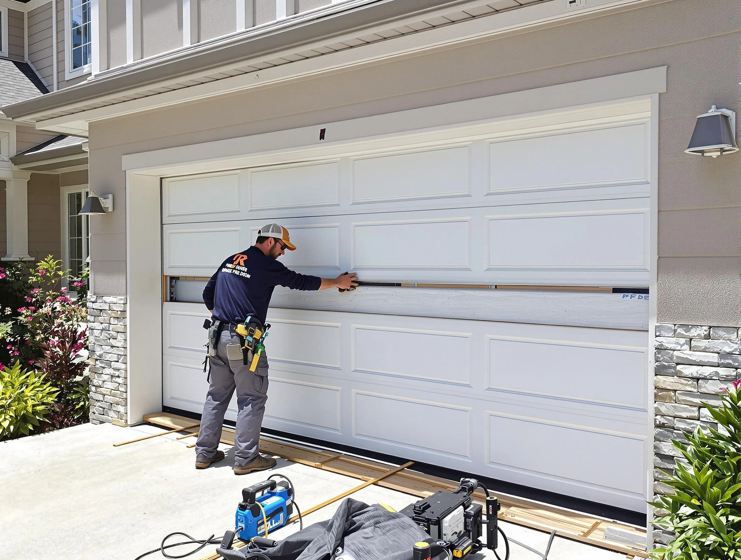 Lexington Garage Door Repair team performing complete garage door replacement at Lexington residence