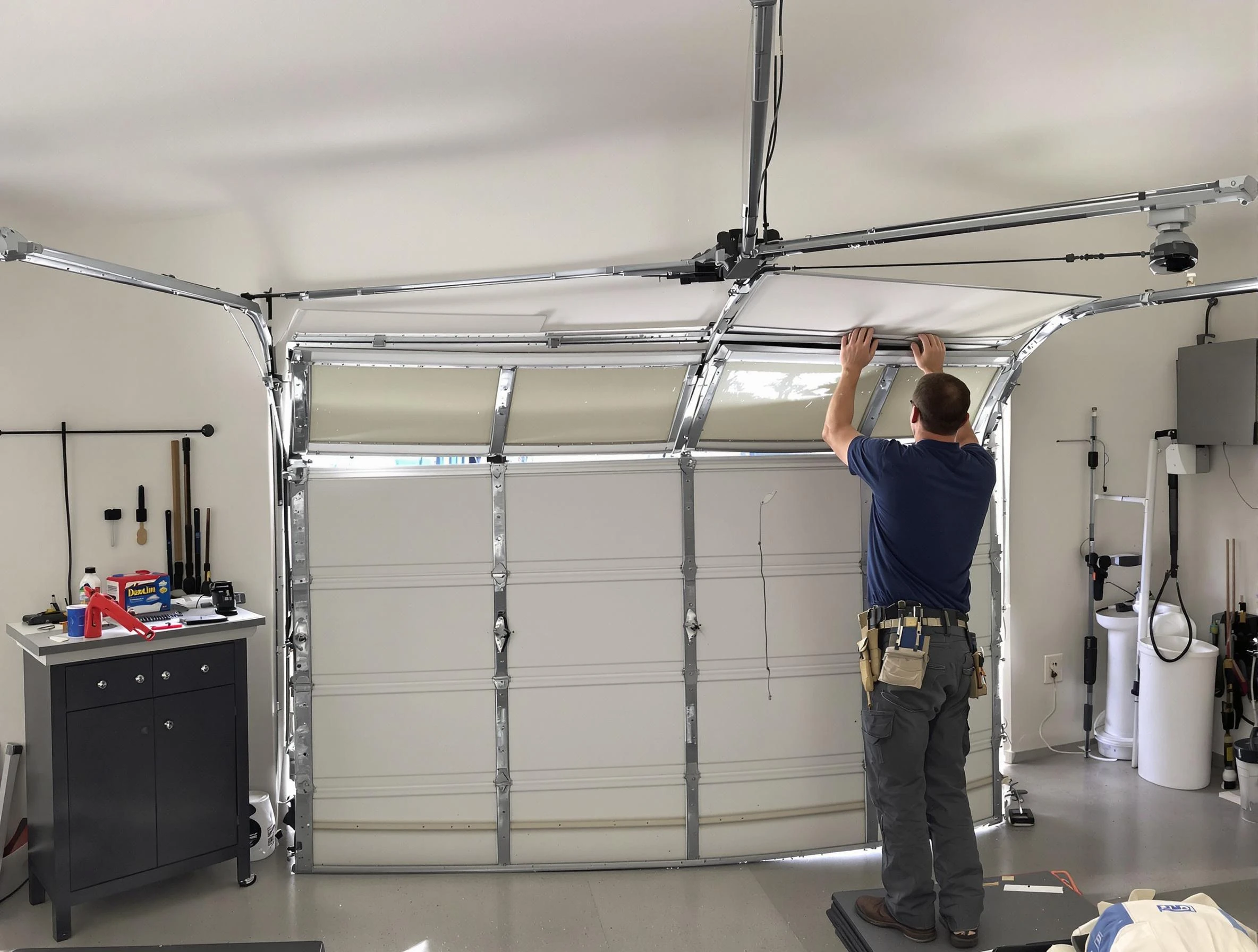Lexington Garage Door Repair specialist performing precise section replacement on Lexington garage door